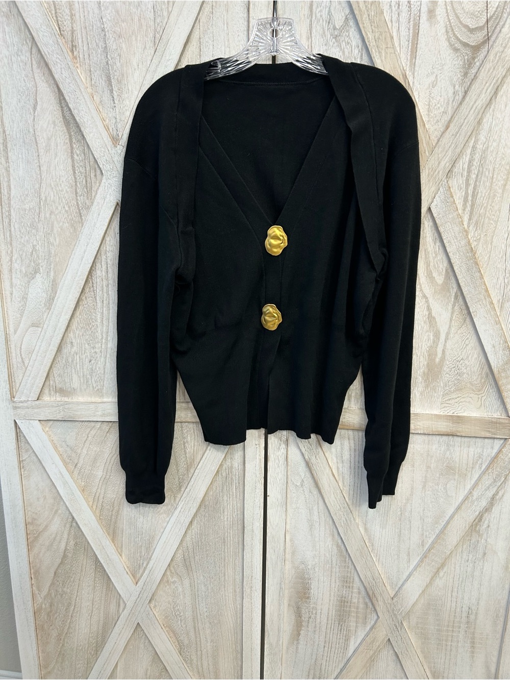 Commense Black Top with Gold Accent Buttons